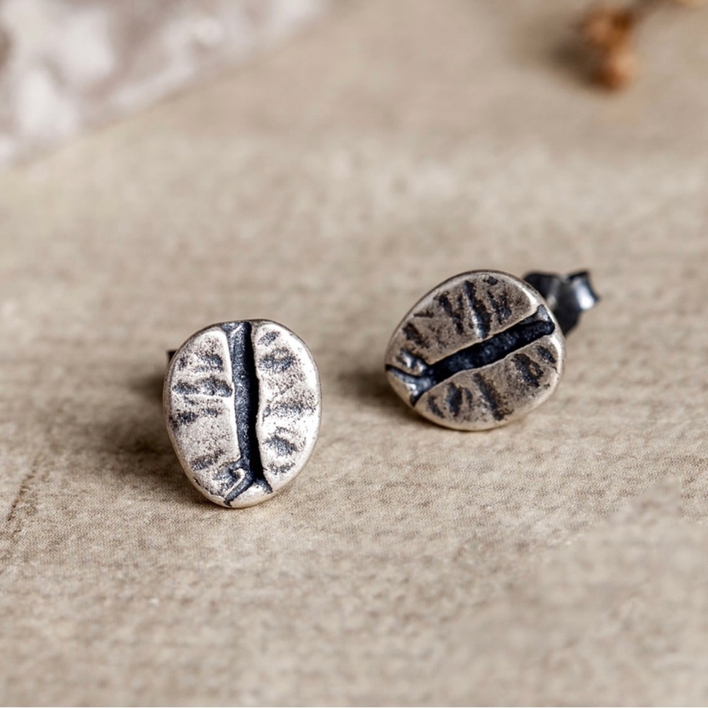 Halloween Sterling Silver S925 Coffee Beans Earrings Ear Studs